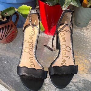 Sam Edelman Black Scalloped Open-Toe Ankle-Strap Heels